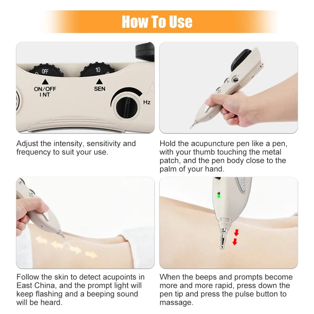 Electric Acupuncture Pen for Pain Relief | Needle-Free Meridian Therapy Massager with LCD Display, 10 Intensity Levels, 3 Tips & Rechargeable Design