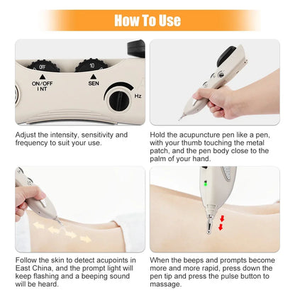 Electric Acupuncture Pen for Pain Relief | Needle-Free Meridian Therapy Massager with LCD Display, 10 Intensity Levels, 3 Tips & Rechargeable Design