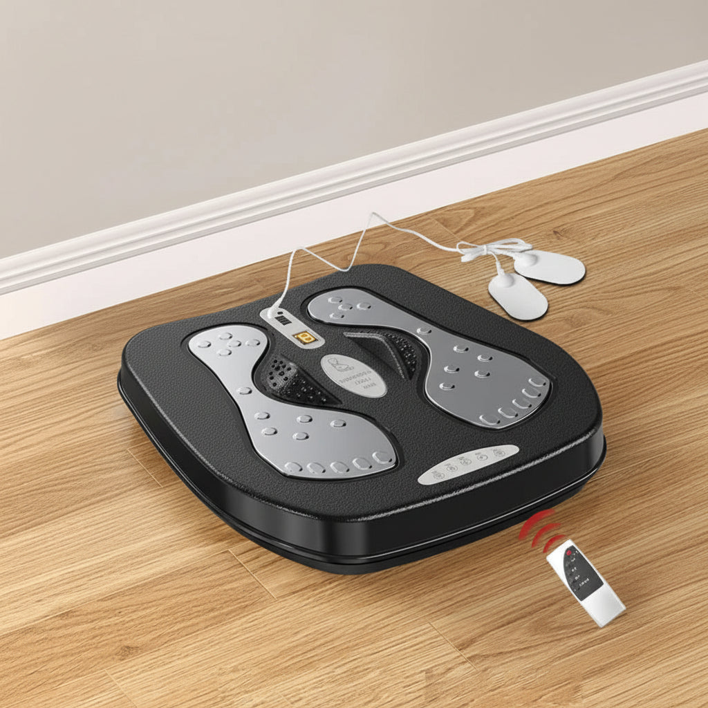 EMS Foot Massager with Heat and Remote | Adjustable Foot Stimulation Machine with Multiple Modes and Intensity Levels Black