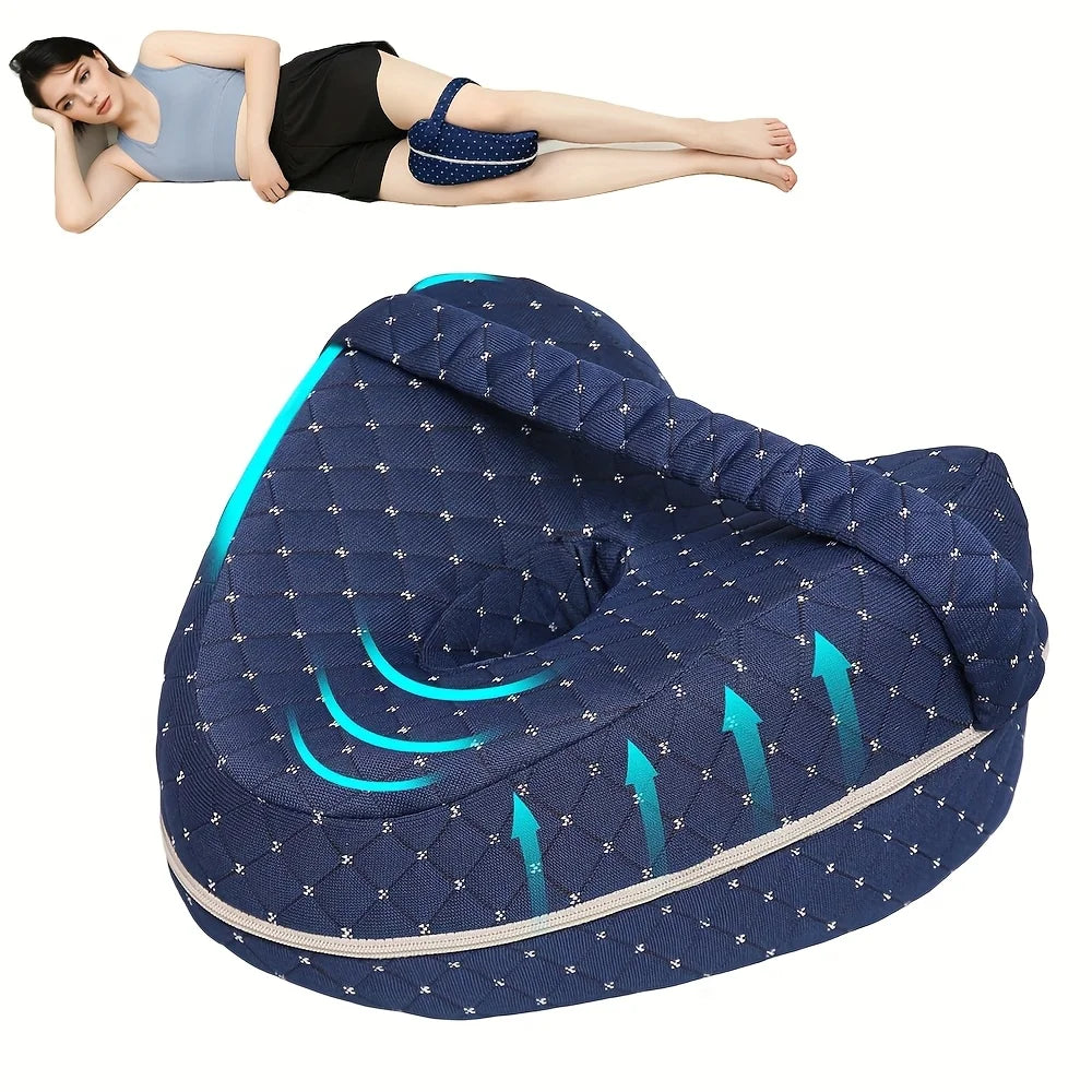 Memory Foam Knee Pillow for Side Sleepers | Ergonomic Leg Spacer with Elastic Strap & Removable Washable Cover