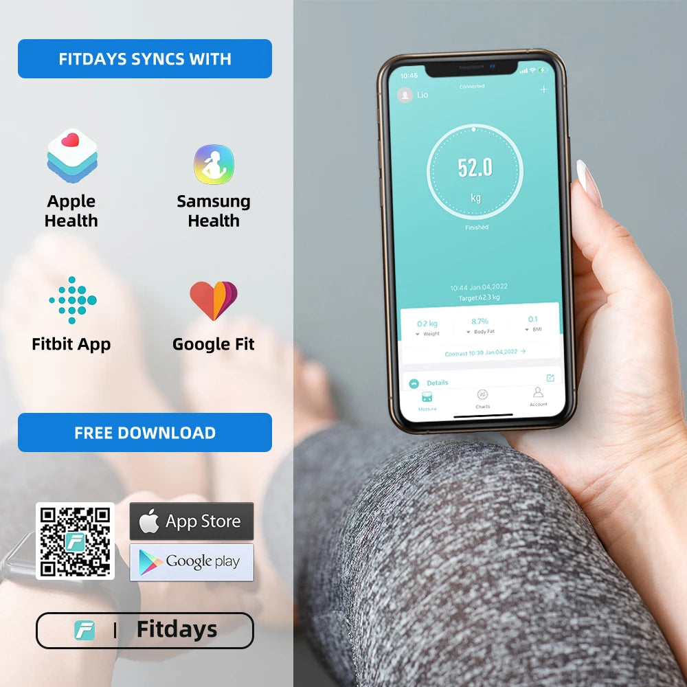 Smart Body Composition Scale with ITO Sensor | 12 Metrics, 0.1 lb Precision, Fitdays Bluetooth App & 400 lb Capacity