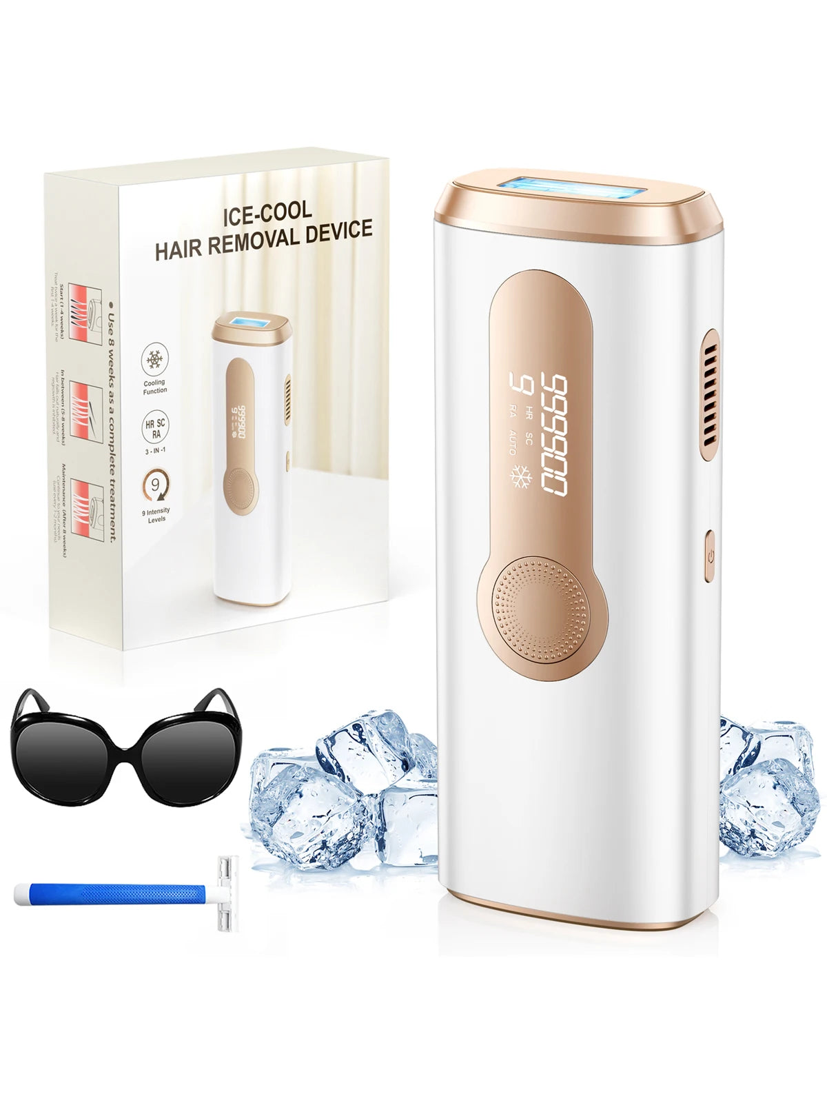 IPL Hair Removal Device | 999,900 Flashes, 8-Week Results, Auto-Glide Laser Epilator for Face, Body, Bikini – Painless & Safe