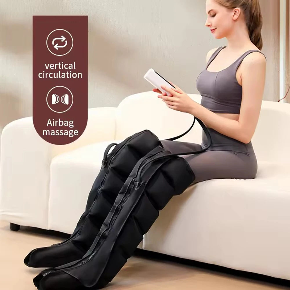 Air Compression Leg Massager Boots | 6-Airbag Foot, Calf & Knee Massage System with 3 Modes, 3 Intensities & LED Control