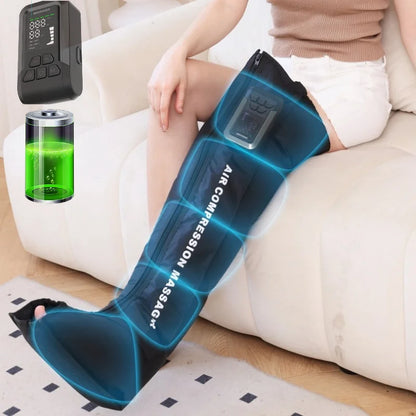 Wireless Leg Compression Massager | Rechargeable Foot, Calf & Thigh Air Pressure Wraps with 3 Modes, 5 Zones & 30-Minute Timer Single