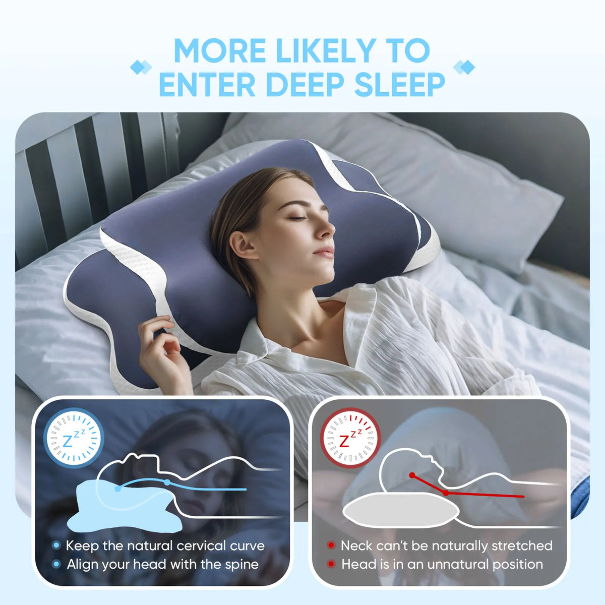 Memory Foam Neck Pillow with Butterfly Contour and Dual Heights