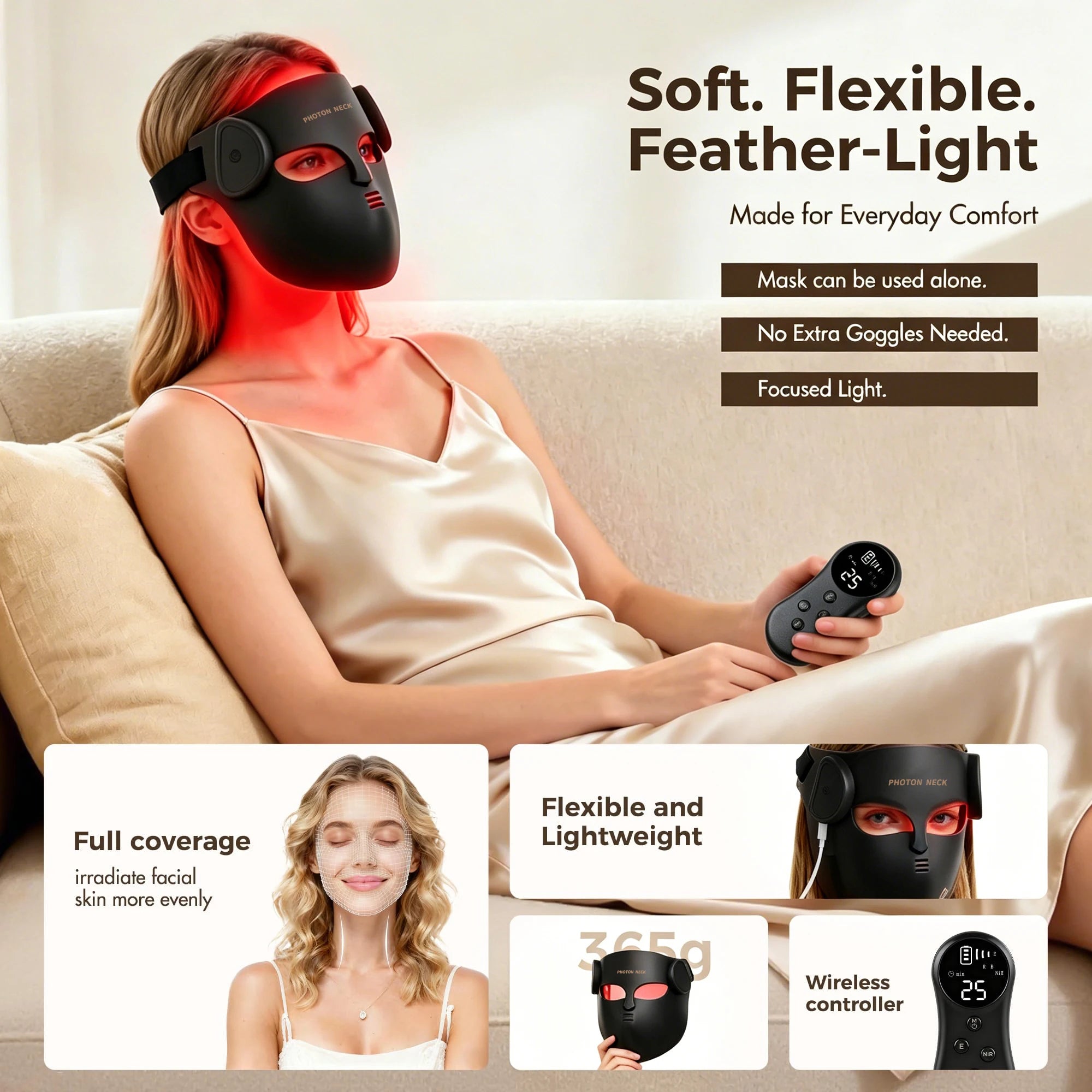 LED Face Mask with Neck Light Therapy | Red Light Therapy Mask for Wrinkles, Acne, Skin Brightening & Face Care