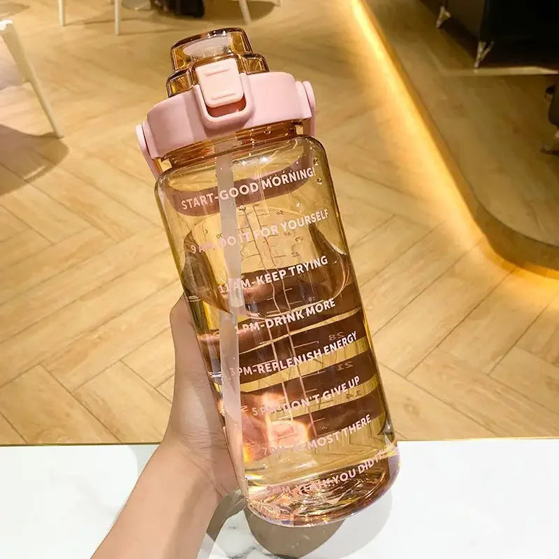 68oz Motivational Water Bottle | 2L BPA-Free Bottle with Time Marker & Straw | Leakproof, Reusable Hydration Tracker for Gym, Office & Travel Pink