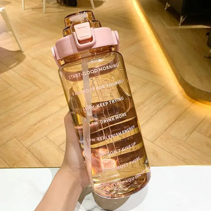 68oz Motivational Water Bottle | 2L BPA-Free Bottle with Time Marker & Straw | Leakproof, Reusable Hydration Tracker for Gym, Office & Travel Pink