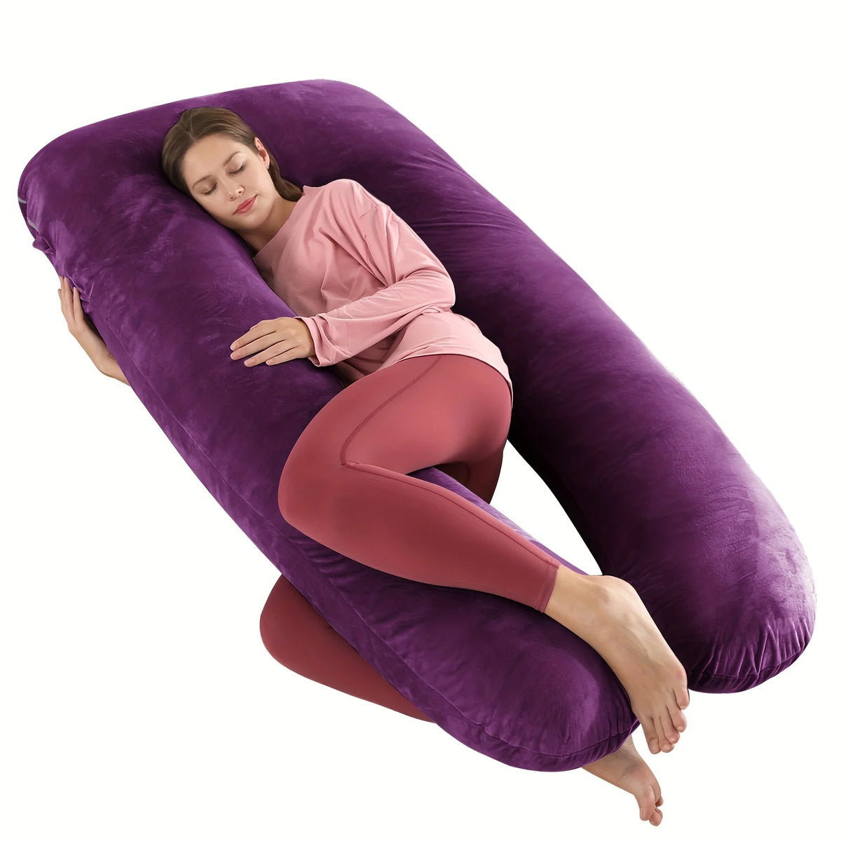 U-Shaped Body Pillow with Removable Fleece Cover purple