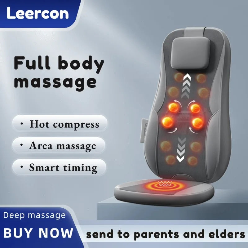 Massage Seat Cushion with Heat and Vibration | Dual-Rail Full Back Massager with 3 Modes, Spot Control & Home/Car Adapters