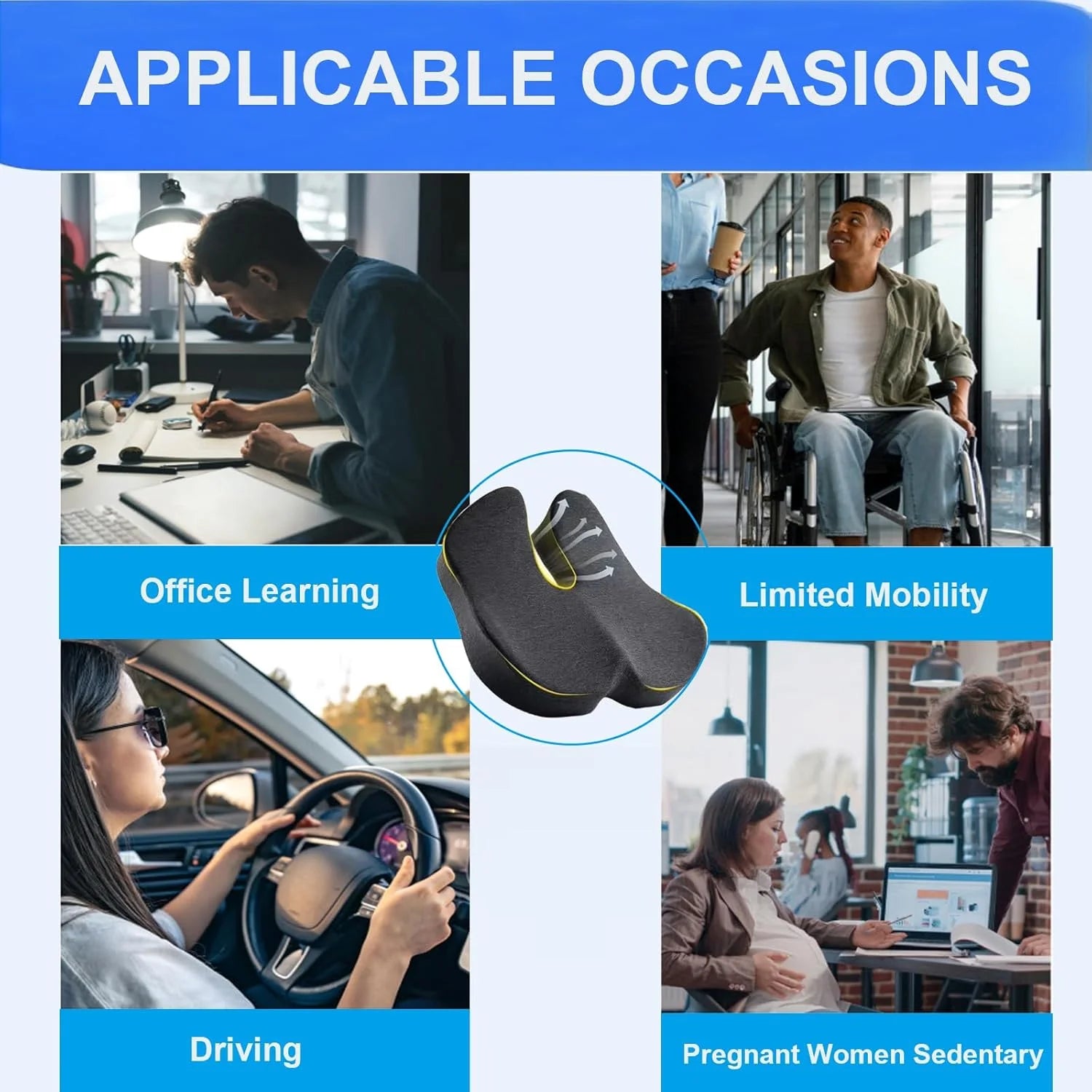 Extra Thick Memory Foam Seat Cushion | Ergonomic Office Chair Cushion for Coccyx, Hip and Tailbone Support