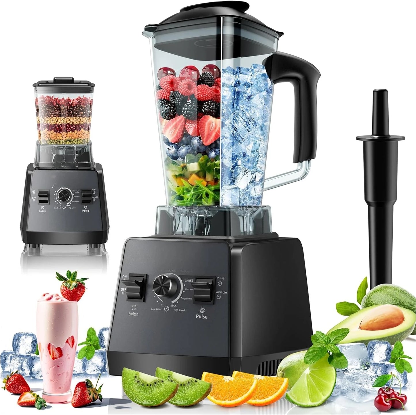 Professional Blender 2400W | 25,000 RPM, 68oz Pitcher, Grinder Jar, 6-in-1 Kitchen Power