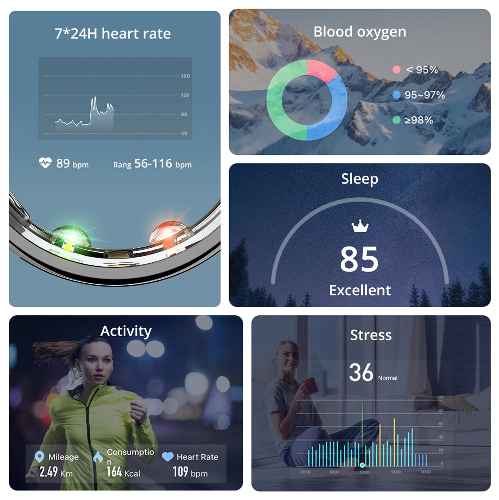 Smart Health Ring with Charging Case | Heart & Sleep Monitor | 5ATM Waterproof | Multi-Sport Modes