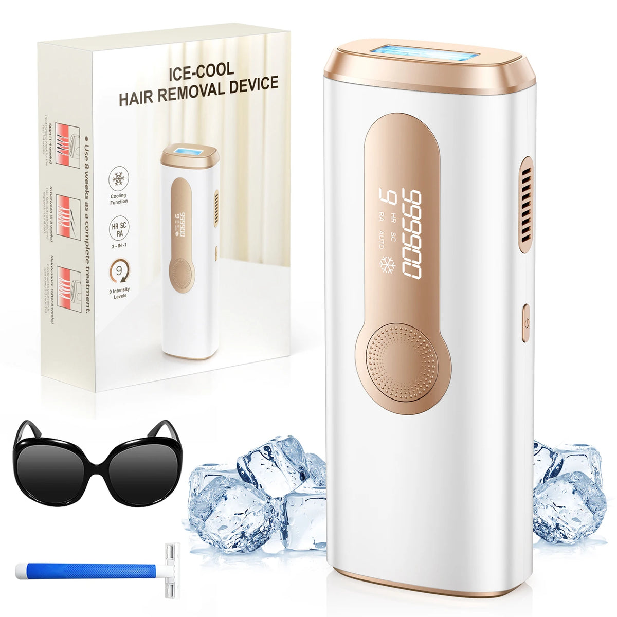 IPL Hair Removal Device with 9 Levels and Auto-Glide Mode Gold