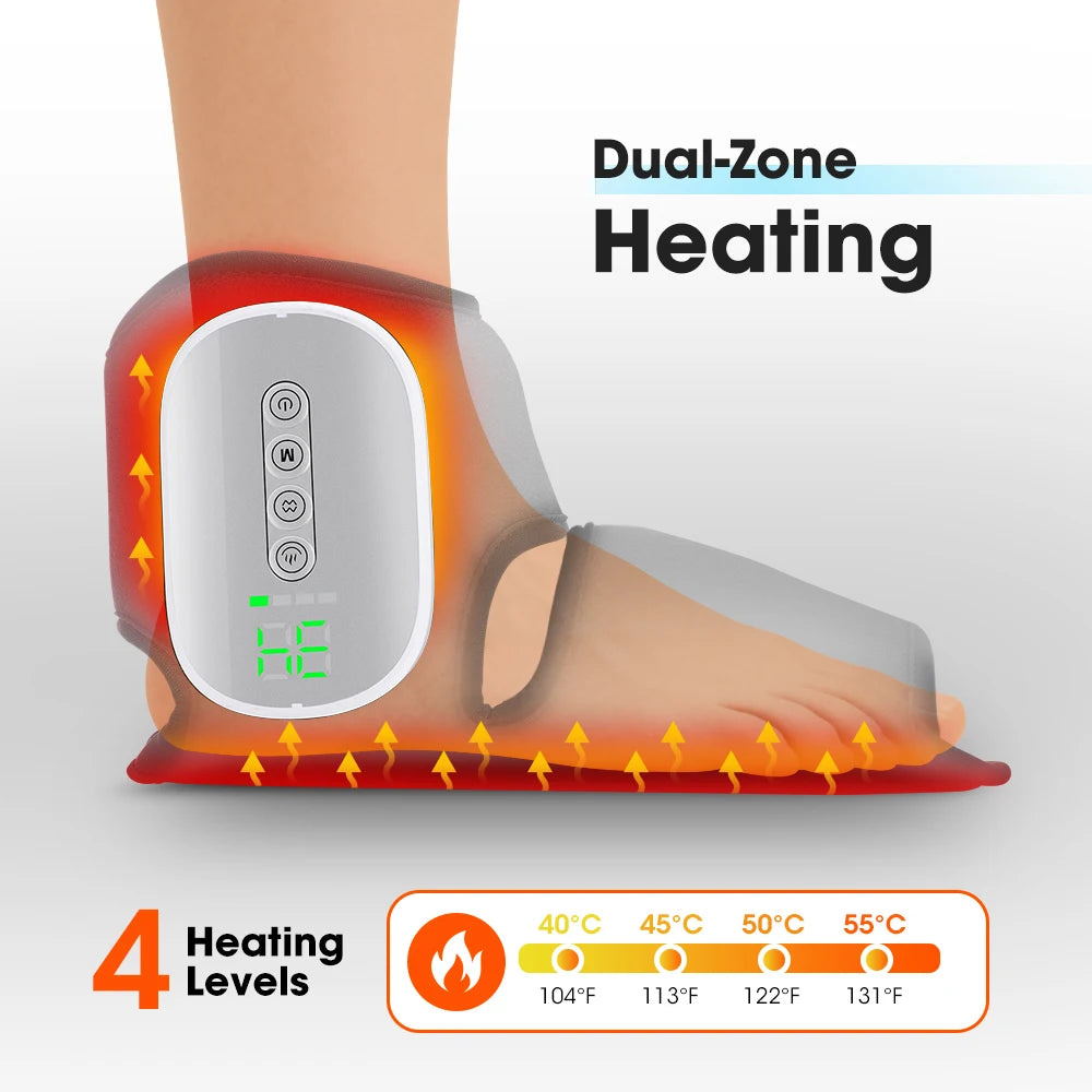 Ankle Massager with Air Compression and Heat | Rechargeable Foot and Ankle Wrap with 3 Modes, 5 Intensities & Optional Vibration