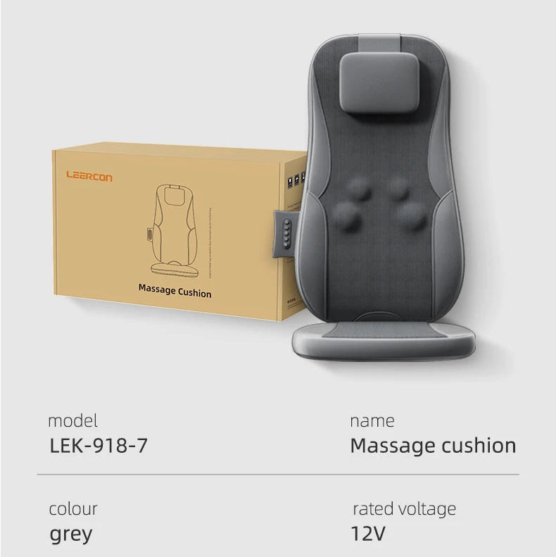 Massage Seat Cushion with Heat and Vibration | Dual-Rail Full Back Massager with 3 Modes, Spot Control & Home/Car Adapters