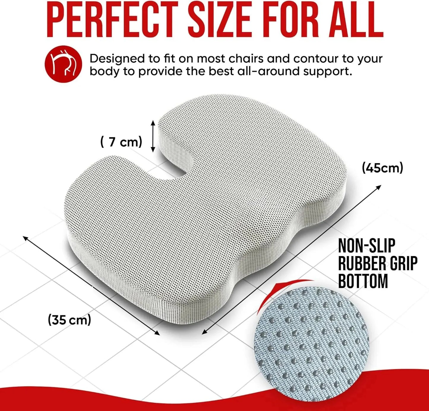 Memory Foam Coccyx Seat Cushion | Ergonomic Office Chair Pillow with U-Shaped Cutout & Removable Washable Cover