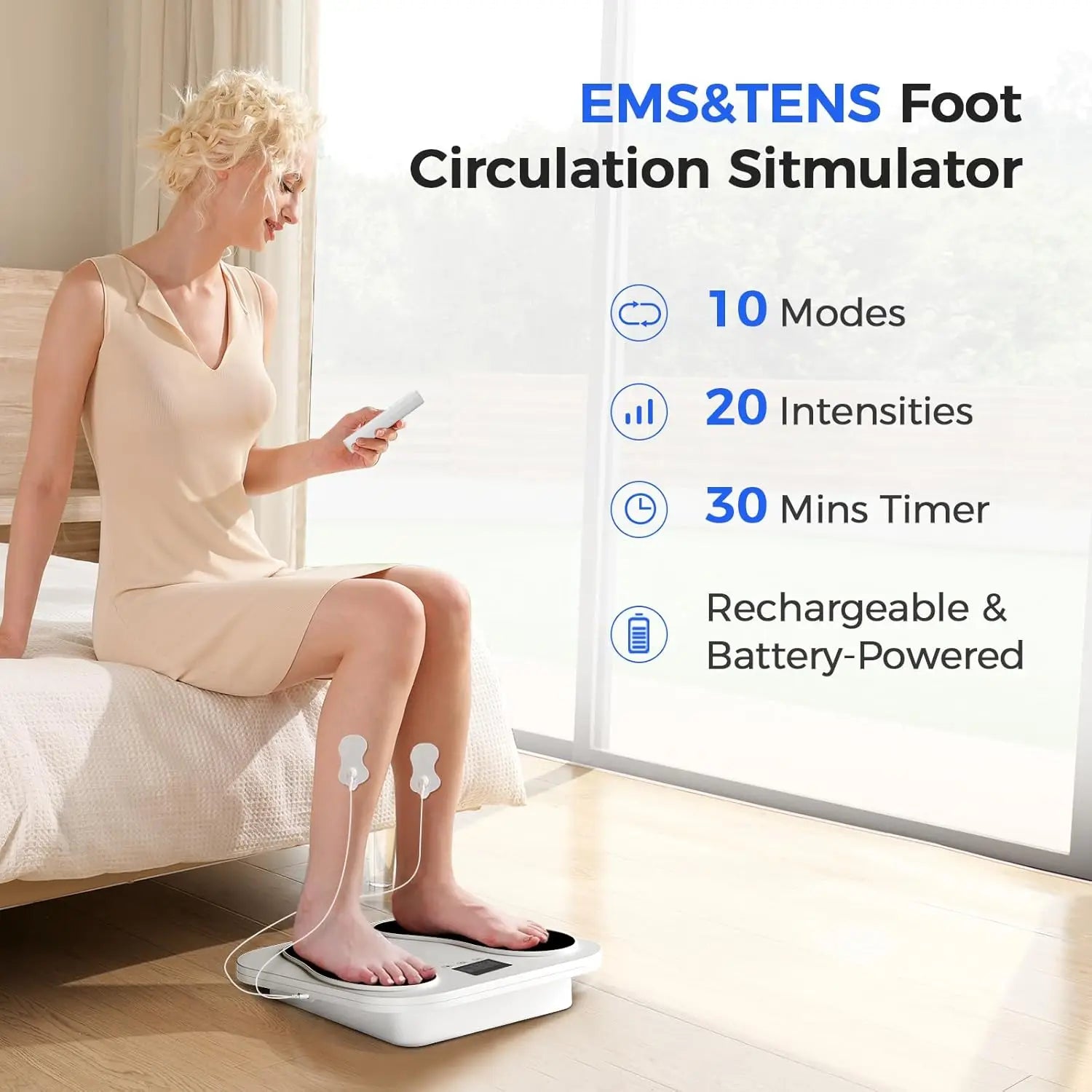 EMS and TENS Foot Massager Machine with 10 Modes, 20 Intensity Levels & Adjustable Electrical Stimulation
