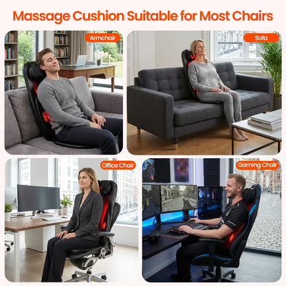 Back Massager Seat Cushion with Heat | Full Back Vibration Chair Massager for Neck, Waist, Hips & Office Chair