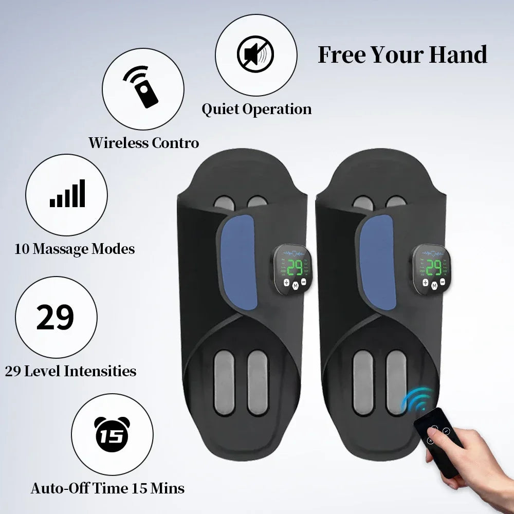 EMS Foot Massager Slippers with Remote | 10 Modes, 29 Intensity Levels, 4 Electrode Pads & USB-C Rechargeable Control