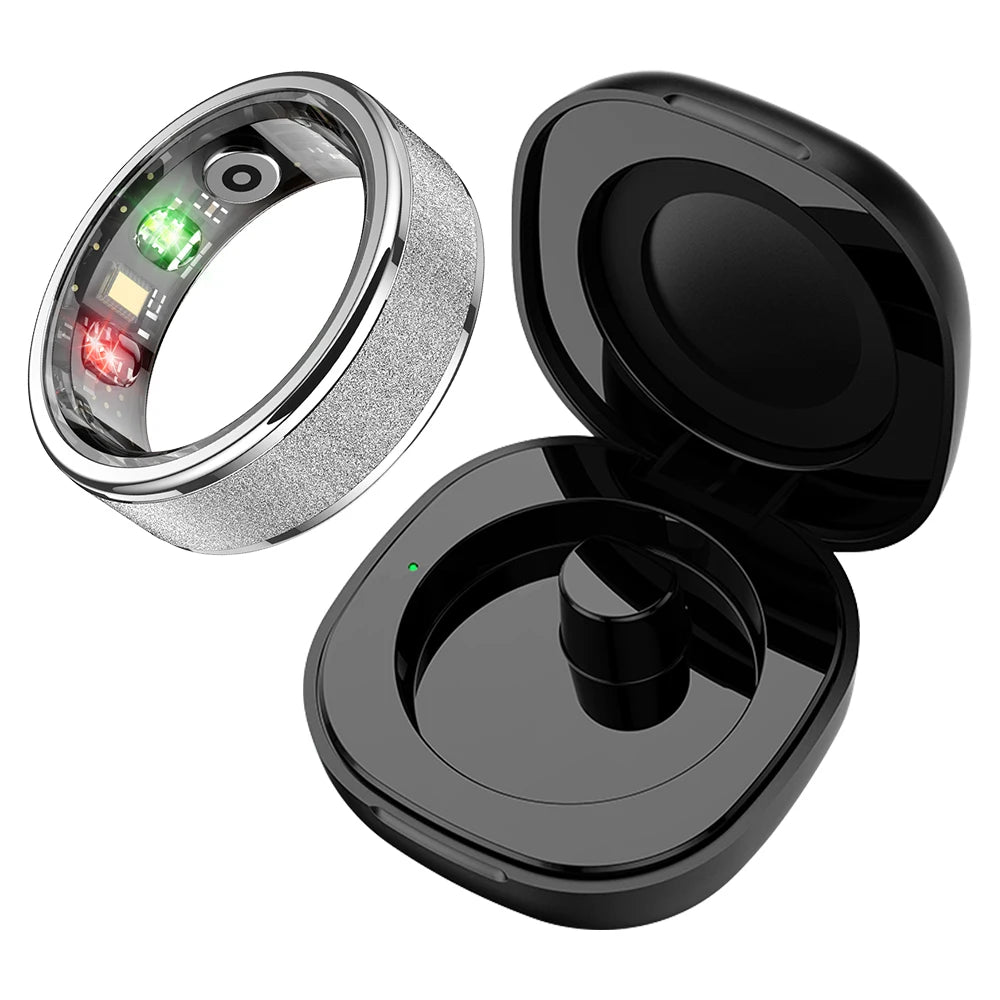 Smart Ring with Activity Tracking and Charging Case Silver