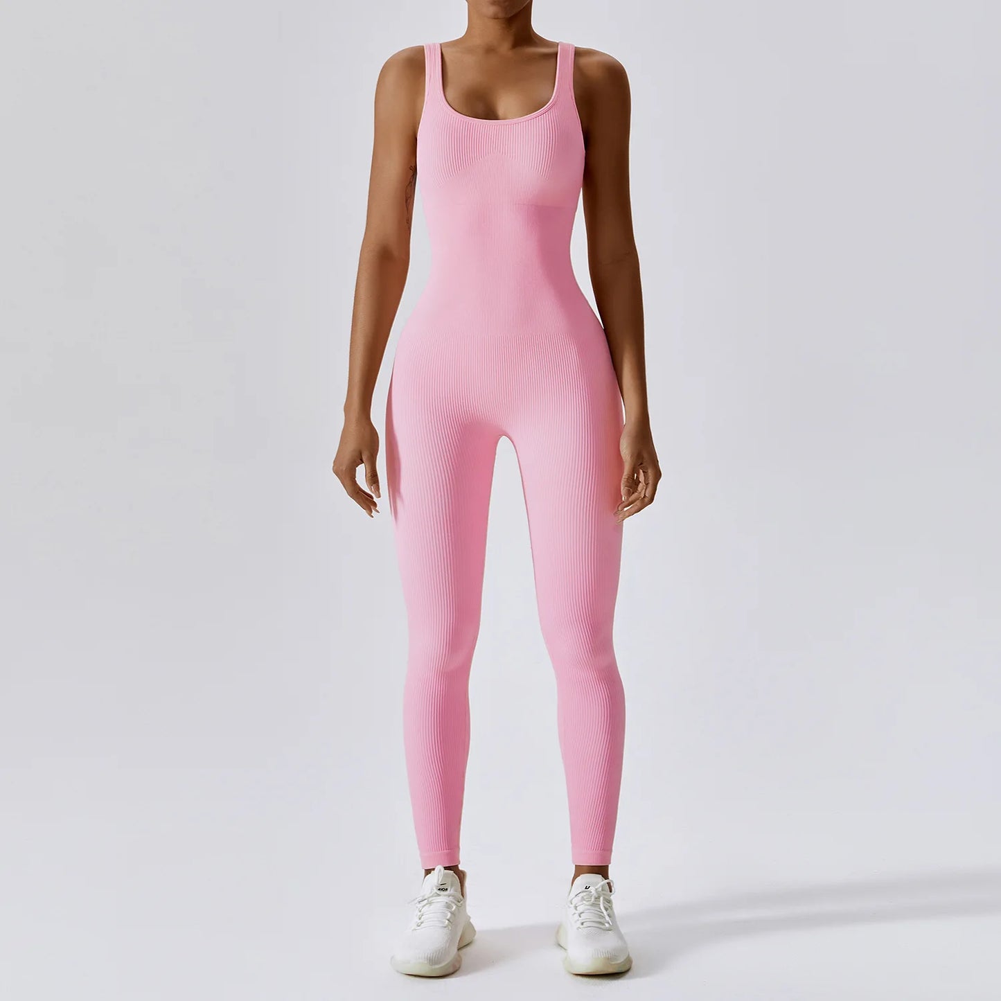 Yoga Jumpsuit for Women | Seamless One Piece Workout Bodysuit with Quick-Dry Stretch Compression Fit Light Pink
