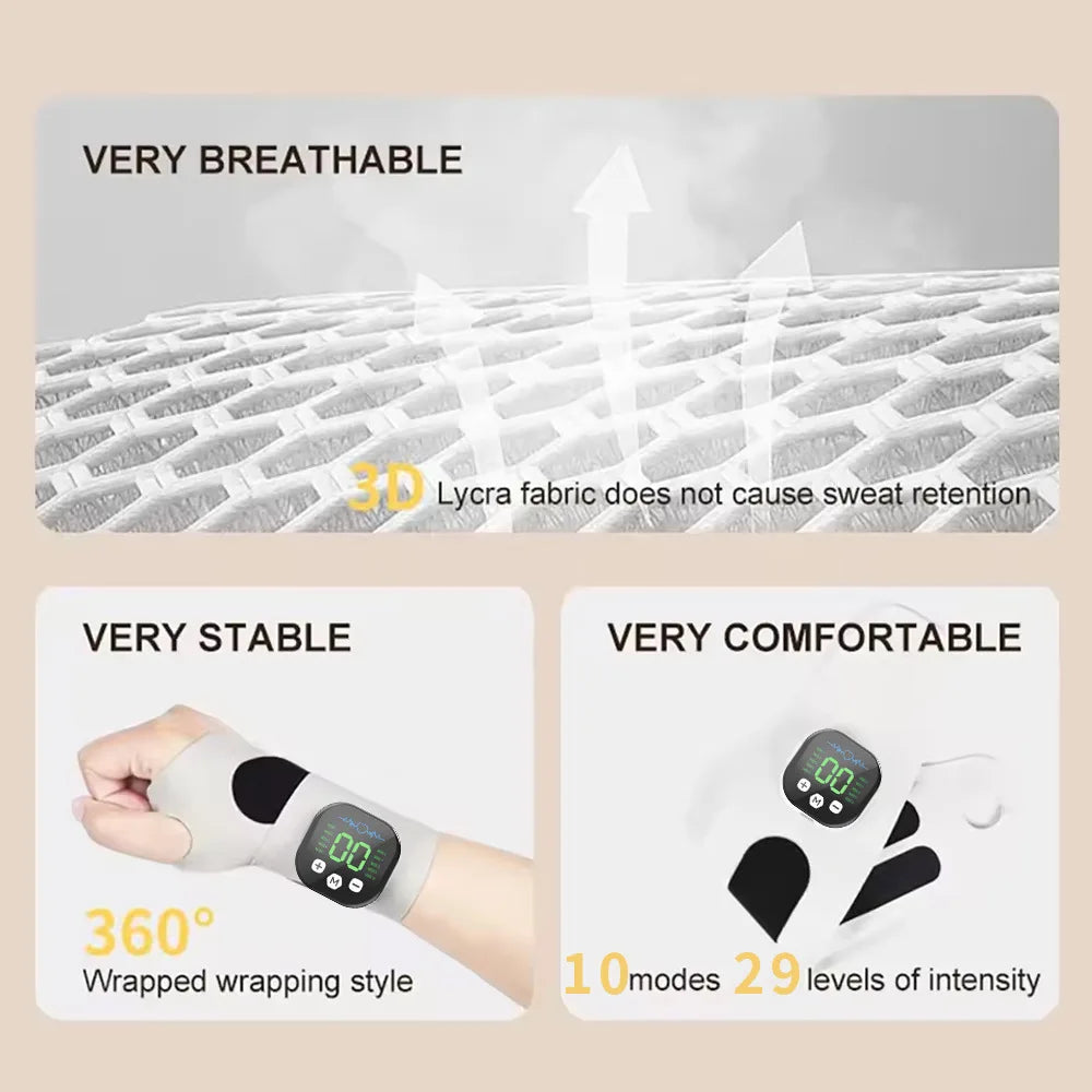 Wrist Massager | Cordless EMS Wrist Brace with Vibration, 10 Massage Modes & USB Rechargeable Design