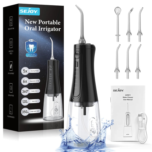 Cordless Water Flosser with 350 ml Tank, 5 Modes and USB-C Charging Black