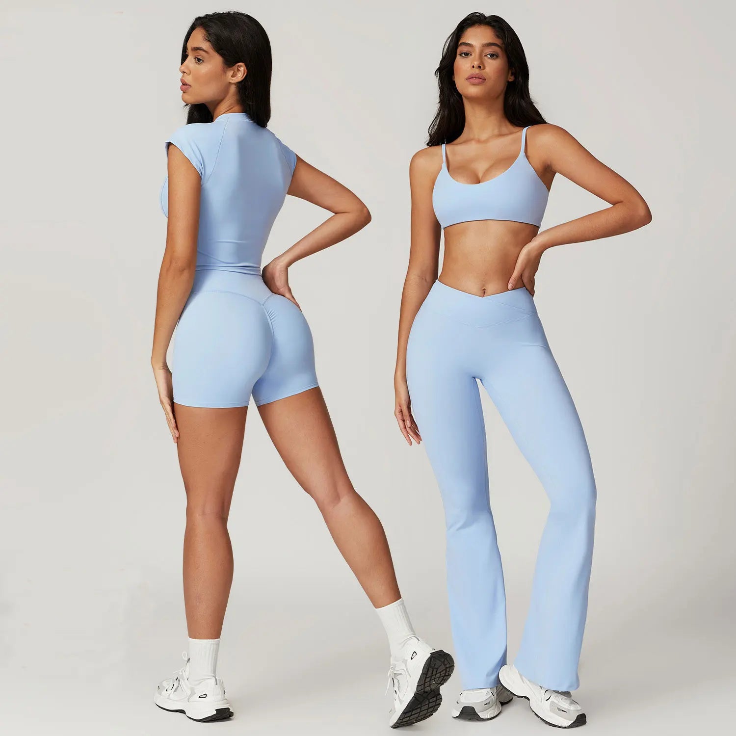Yoga Set for Women | 2-Piece Short Sleeve Crop Top and High Waisted Leggings Workout Outfit with Quick-Dry Stretch Fabric