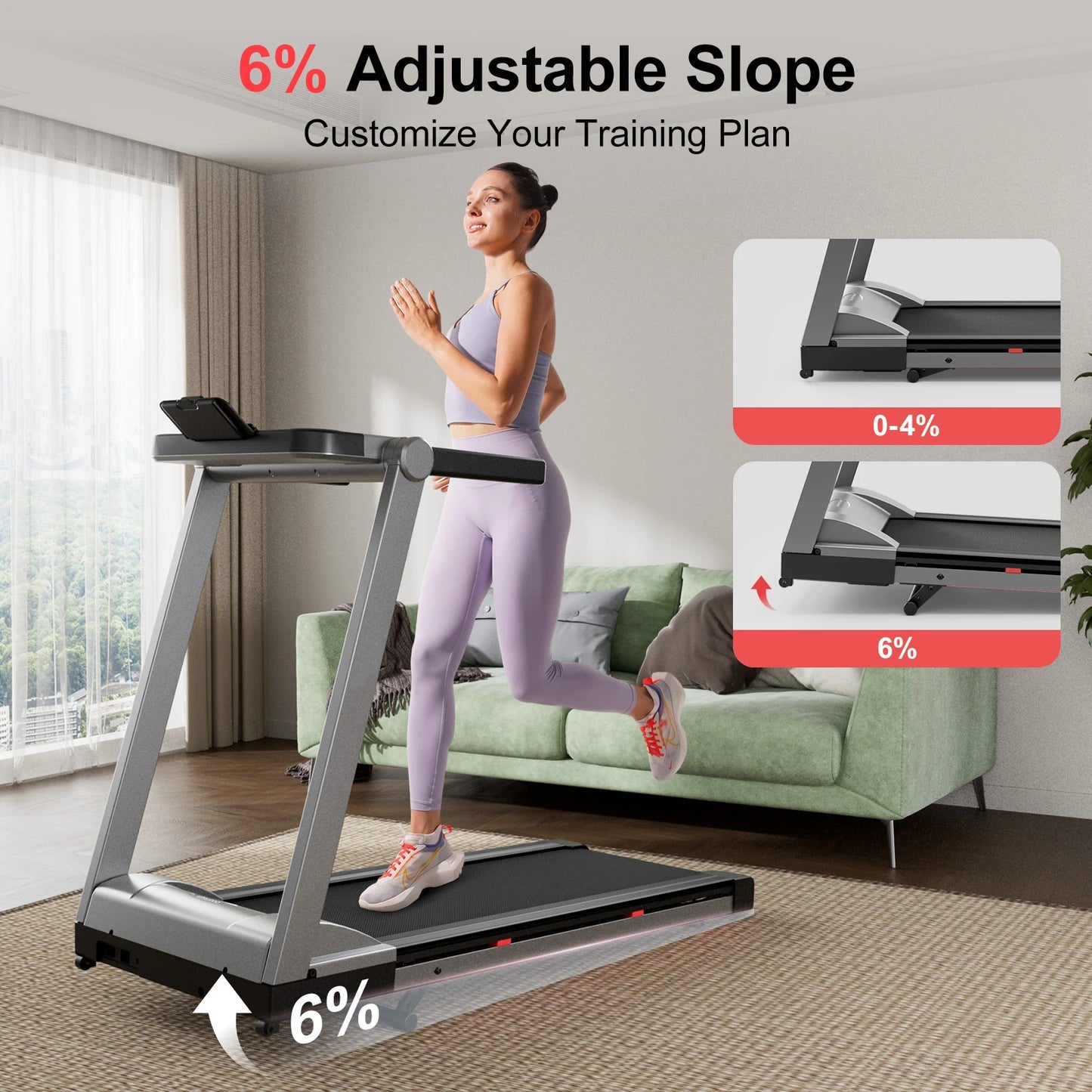 Foldable Treadmill with 6% Incline and 3.5HP Motor | 0.6–10 MPH, 350 lb Capacity, Bluetooth App & 7.9-Inch Folded Height