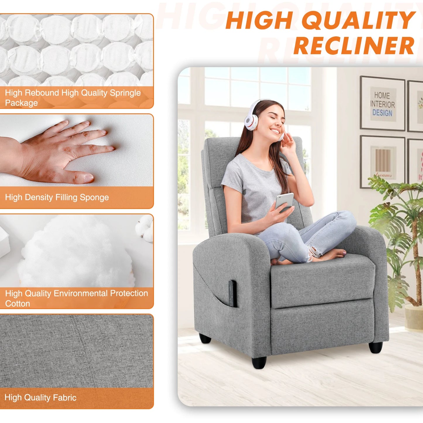 Massage Recliner Chair with 2-Point Lumbar Massage | 8 Modes, 3 Intensities, 90°–160° Recline, Footrest & 275 lb Capacity