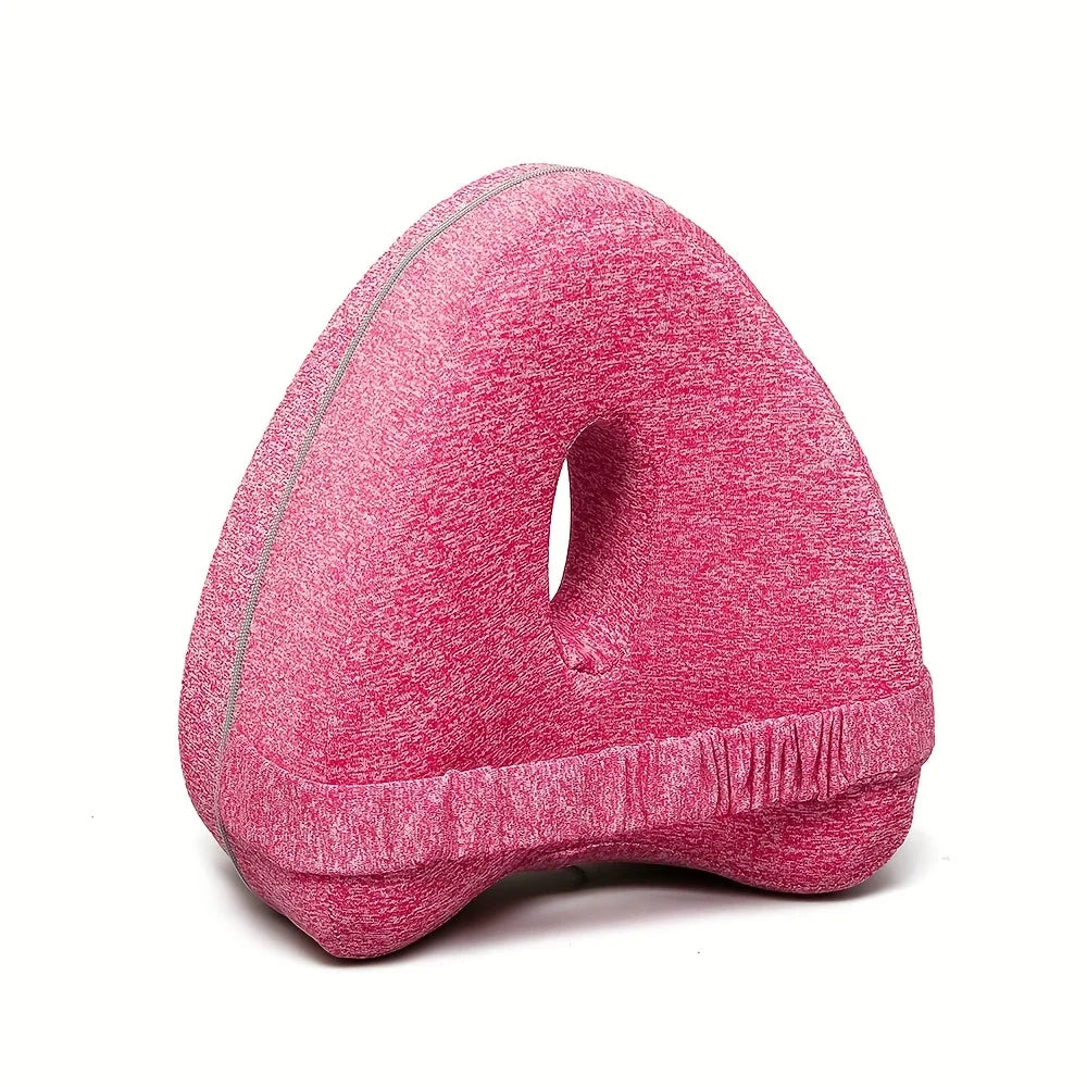 Memory Foam Knee Pillow for Side Sleepers | Ergonomic Leg Spacer with Elastic Strap & Removable Washable Cover Pink