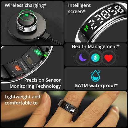Smart Fitness Ring with OLED Display | Heart Rate, SpO₂, Sleep, Stress & Activity Tracking, 5ATM Waterproof and Wireless Charging