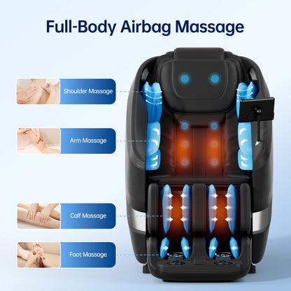 Zero Gravity Full Body Massage Chair with 18 Rollers | 24 Airbags, Waist and Calf Heat, 9 Programs, Bluetooth & Rocking Mode