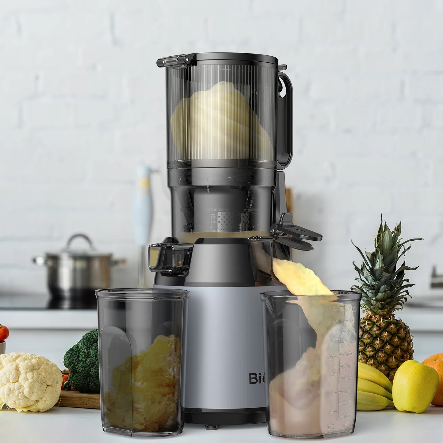 Cold Press Juicer Machine | Wide Chute Slow Masticating Juicer with Quiet Motor, Triple Filter & Easy Clean Rinse Plug | BPA-Free 150W Juicer Extractor