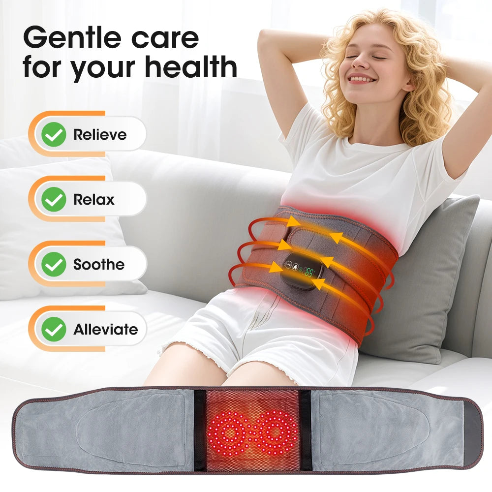 Back Massager Belt with Heat | Cordless Lumbar Heating Pad with Red Light, Vibration & Rechargeable Battery