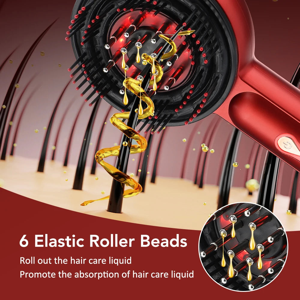 Red Light Scalp Massager Comb with 660nm LED | 3 EMS Intensities, Red Green Blue Modes, 6ml Oil Applicator & USB-C