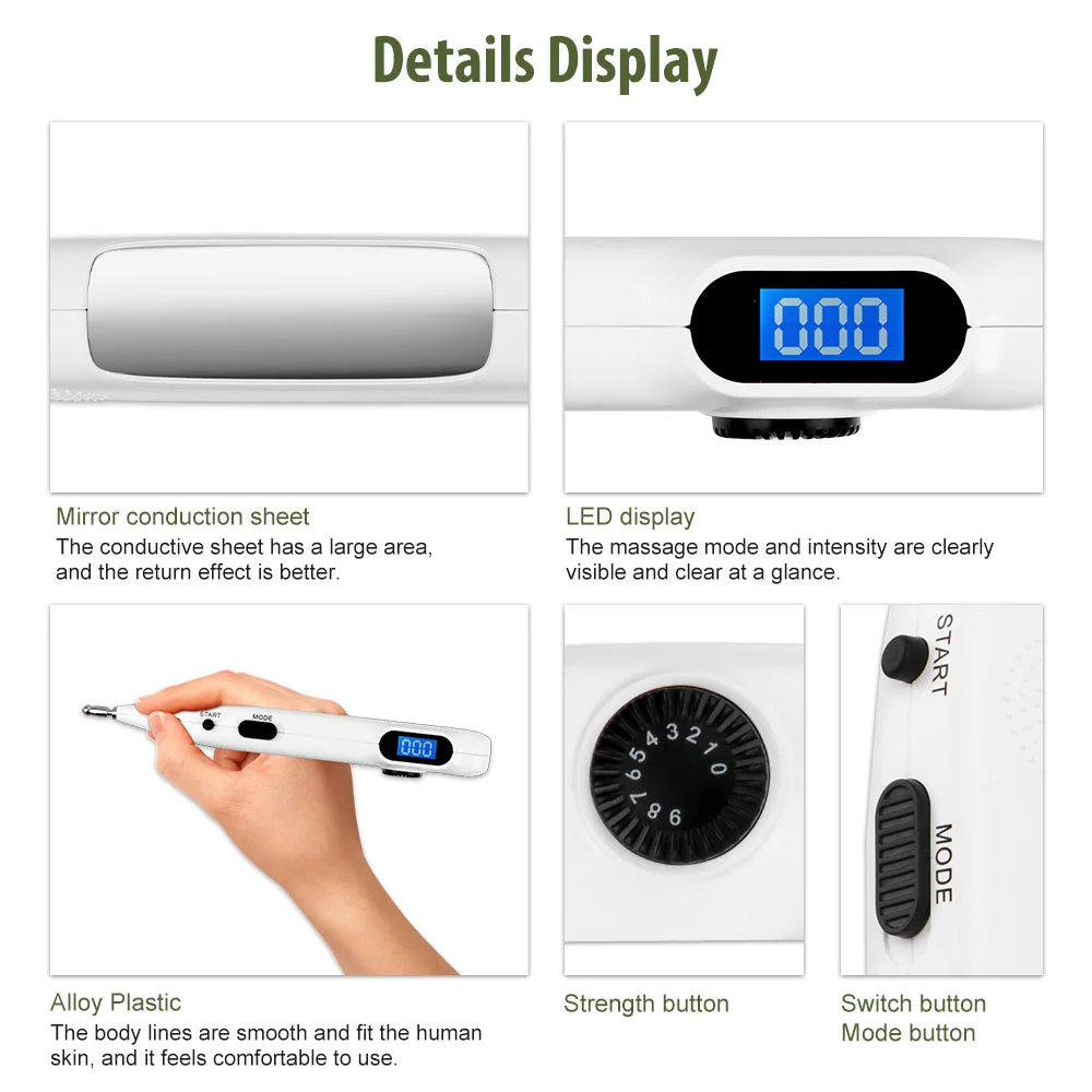 Electronic Acupuncture Pen with Auto Acupoint Detection | Needle-Free Pulse Stimulation, 9 Intensity Levels, 2 Probes & USB Rechargeable