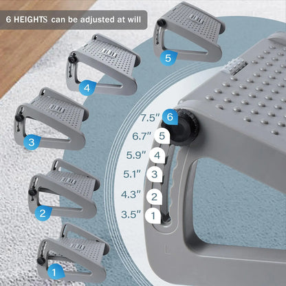Adjustable Under Desk Foot Rest with Massage Rollers | 6 Height Levels, Tilting Platform & Non-Slip Office Foot Stool
