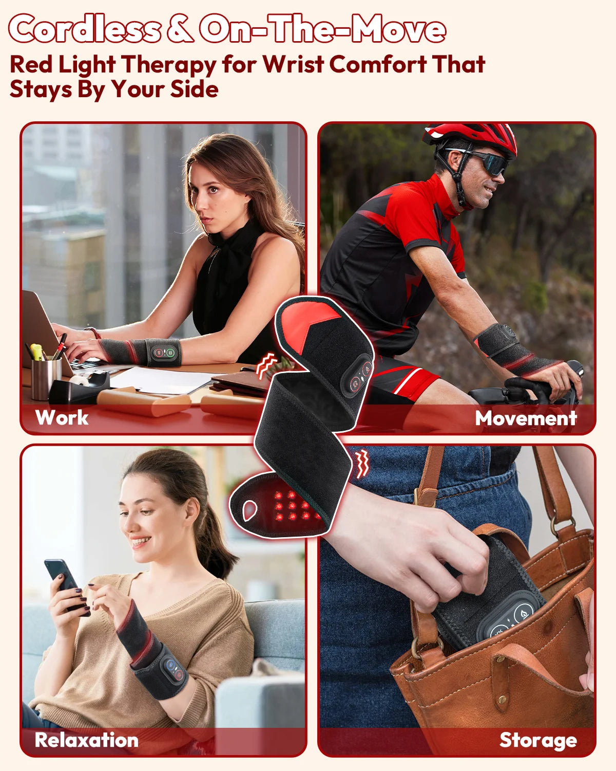Red Light Therapy Wrap | Infrared Heating Pad with Vibration, 3 Heat Levels, USB-C Rechargeable & Adjustable Fit