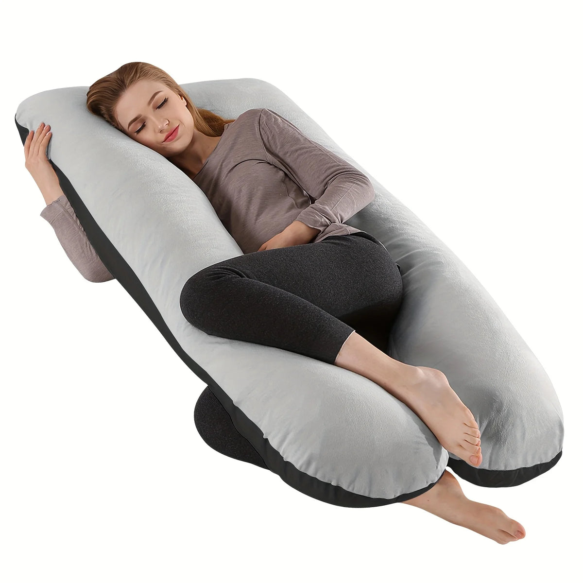 U-Shaped Body Pillow with Removable Fleece Cover gray-black