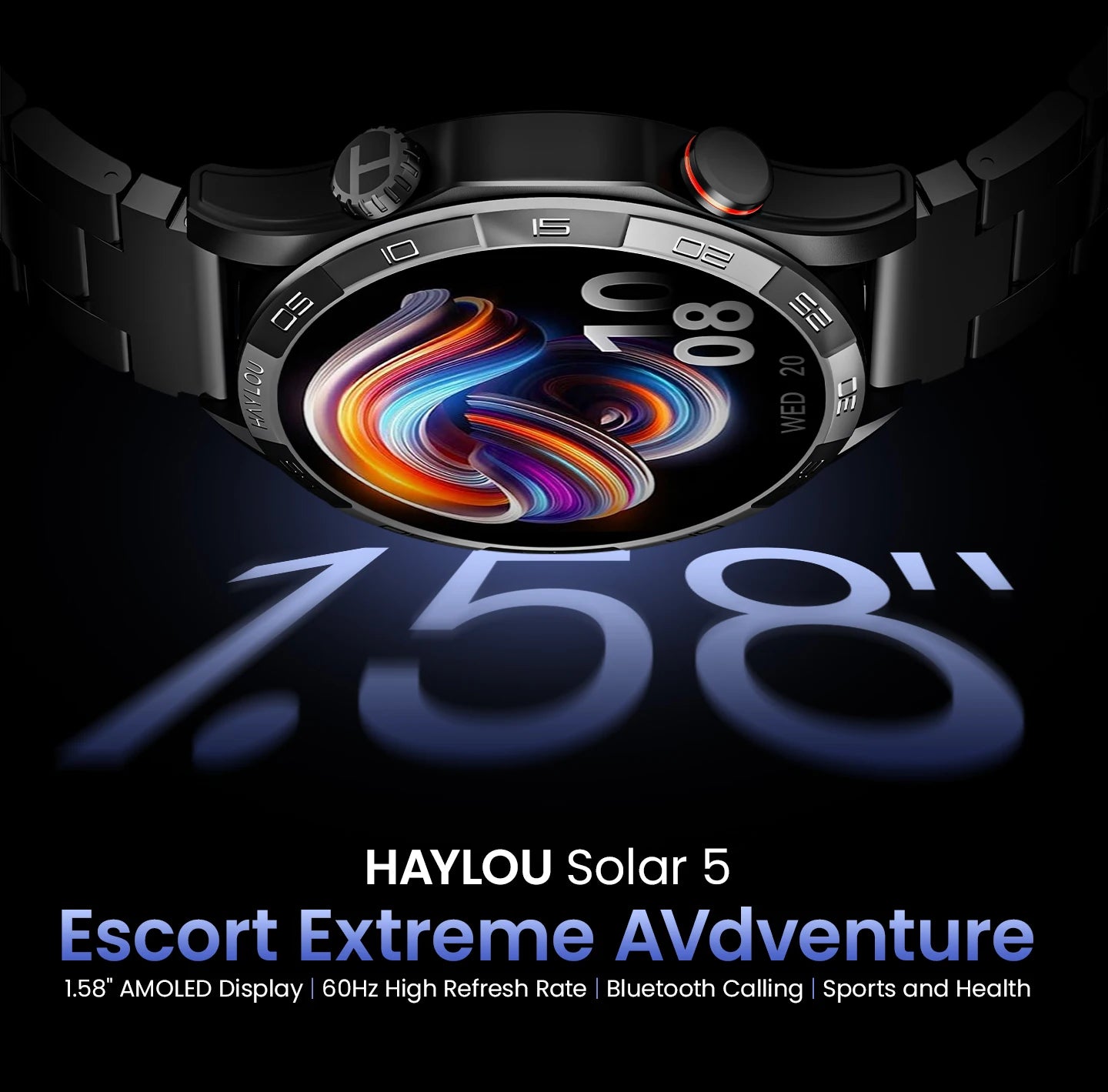 Solar 5 Smartwatch | 1.58" AMOLED Display, Bluetooth Calls, 100+ Sports Modes & 24H Health Monitoring