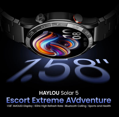 Solar 5 Smartwatch | 1.58" AMOLED Display, Bluetooth Calls, 100+ Sports Modes & 24H Health Monitoring