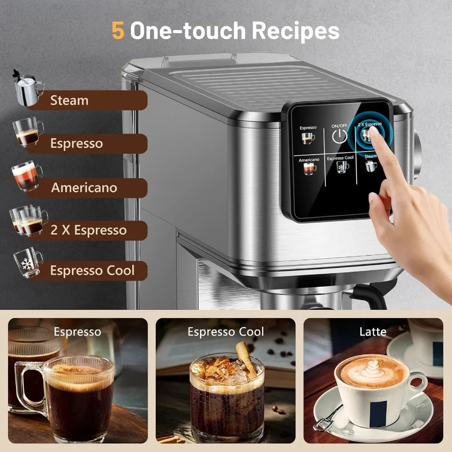 Espresso Machine with Touch Controls, Steam Wand and Iced-Coffee Setting