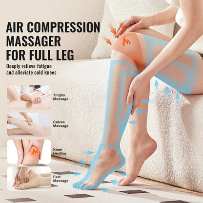 Leg Compression Massager with Heat | Full Foot, Calf & Thigh Air Compression Wraps with 3 Modes, 3 Intensities & Knee Heating