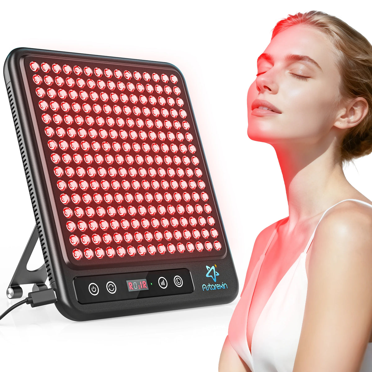 Red Light Therapy Panel with Near-Infrared LEDs, Timer and Adjustable Stand Black