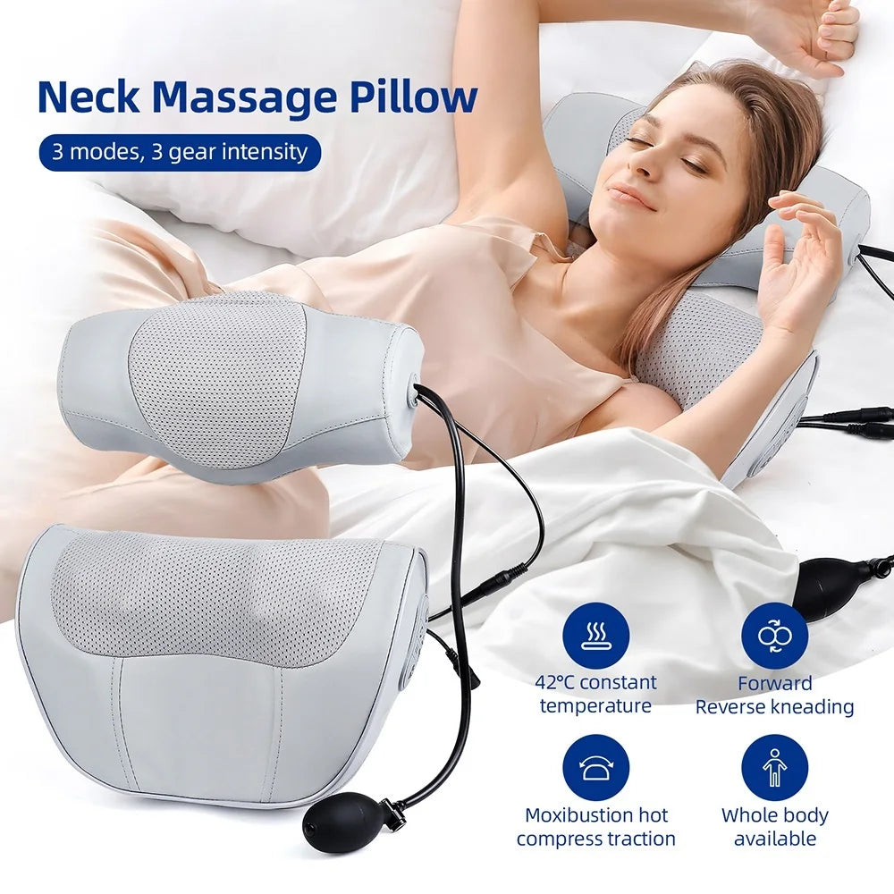 Neck Massage Pillow with Heat and Adjustable Air Support