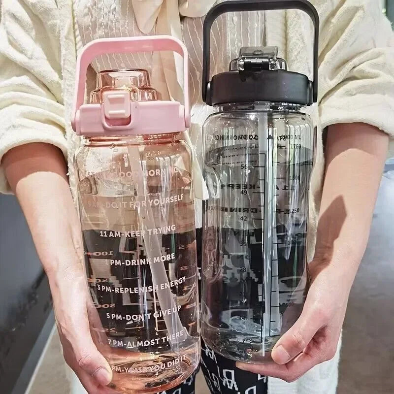 68oz Motivational Water Bottle | 2L BPA-Free Bottle with Time Marker & Straw | Leakproof, Reusable Hydration Tracker for Gym, Office & Travel