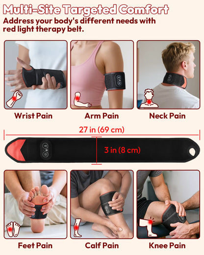 Red Light Therapy Wrap | Infrared Heating Pad with Vibration, 3 Heat Levels, USB-C Rechargeable & Adjustable Fit