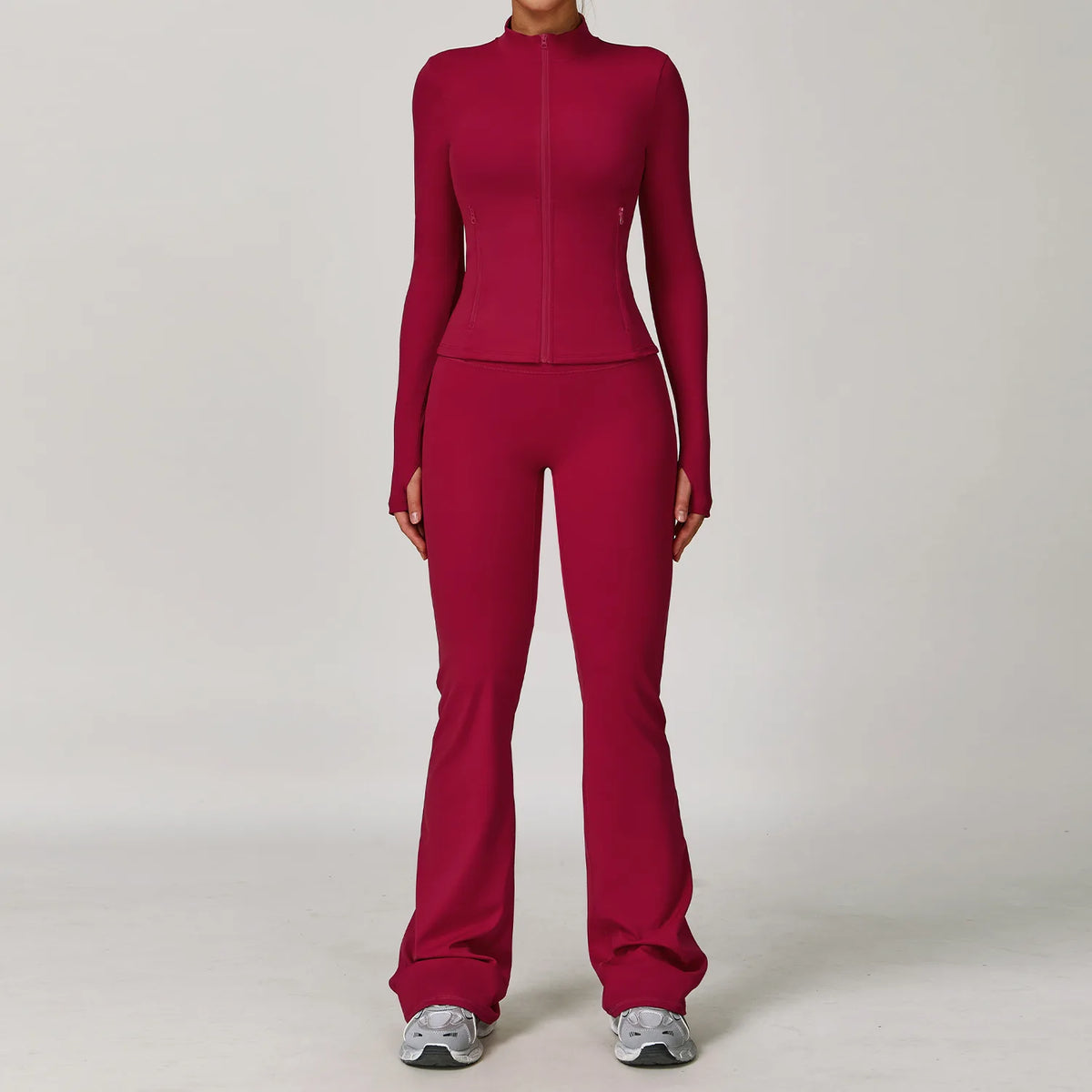 Women's Yoga Activewear Sets with Shorts, Leggings or Flared Pants Raspberry Red 2PCS-4